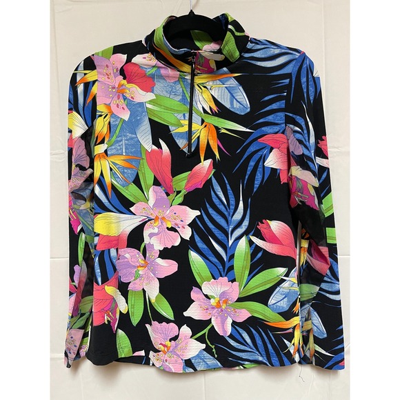 IBKUL Tops - IBKUL Women's Tropical Floral Print Long Sleeve Quarter Zip Golf Top Size S NWOT